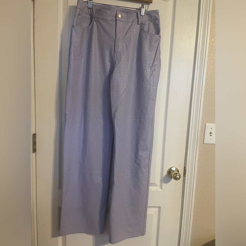 NWOT Naked Wardrobe Women's Lavender Faux Croc Leather Wide‎ Leg Pants XL